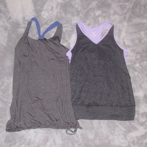 Lot of 2 Workout Tops -Lole Charcoal Gray~L  & Cozy Orange Black/Purp~XL - Picture 1 of 11